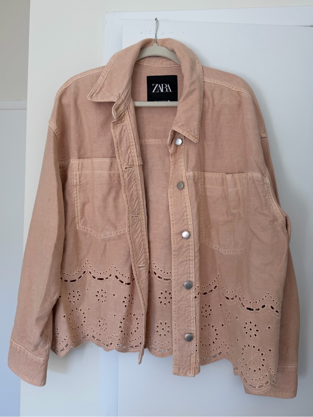 ZARA Blush Eyelet-Hem Denim Jacket